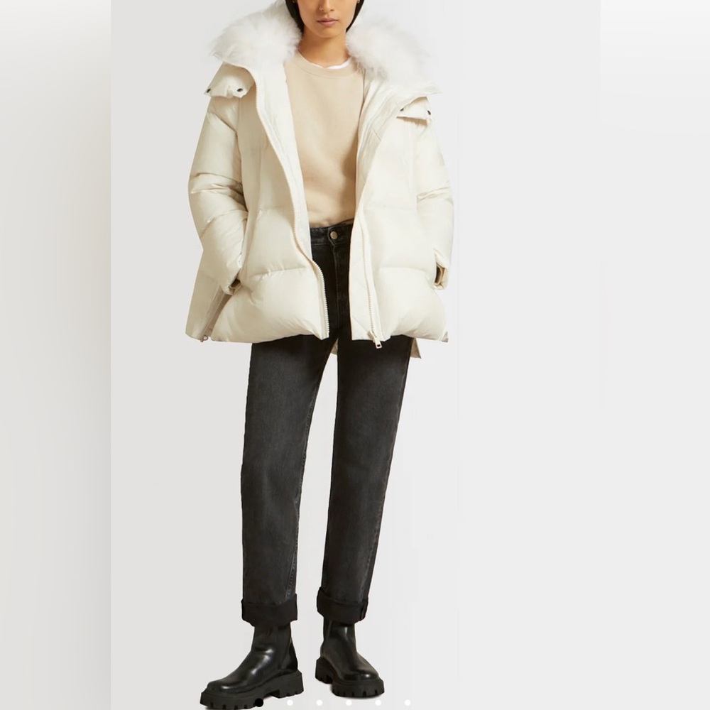 Yves Salomon Iconic "a" line down jacket with lambswool collar